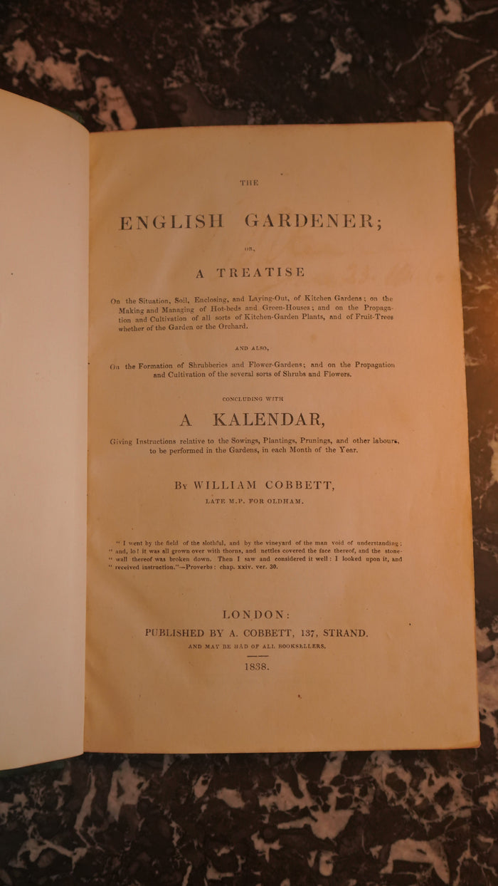 1838 Cobbett English Gardener Fold-Out Plate Half Leather