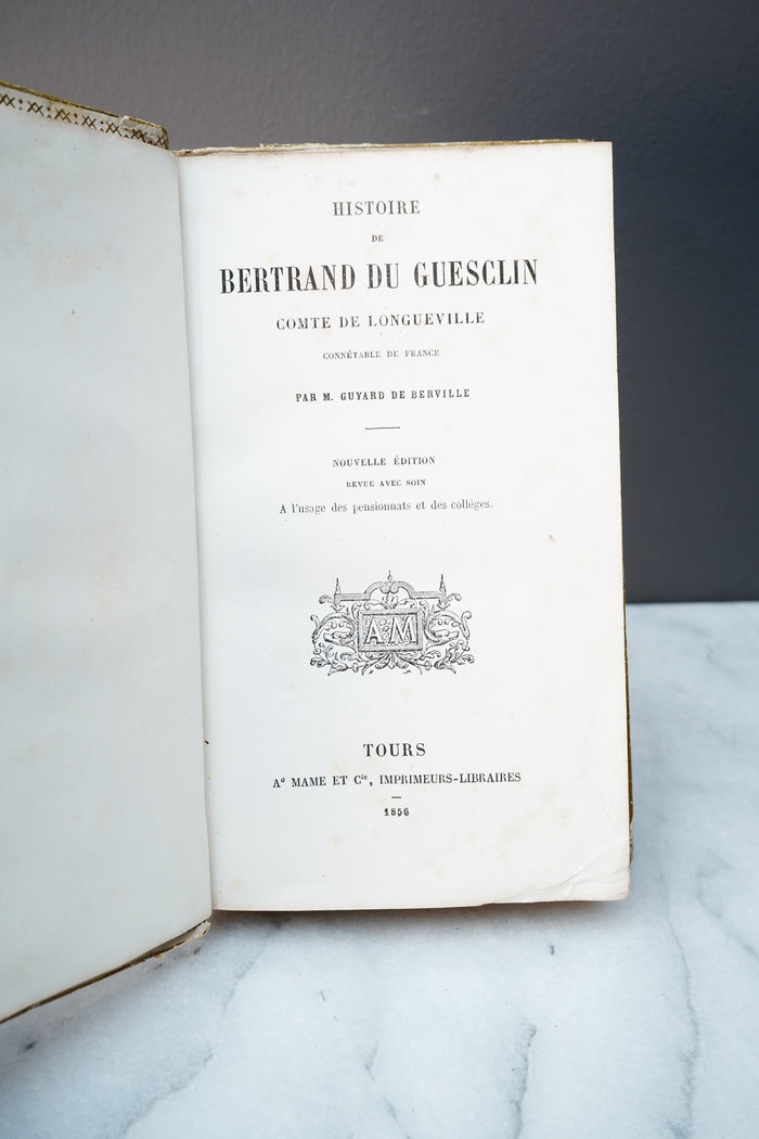 1856 French History Cartonnage Prize Book Bertrand du Guesclin Mame