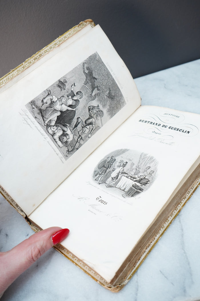 1856 French History Cartonnage Prize Book Bertrand du Guesclin Mame