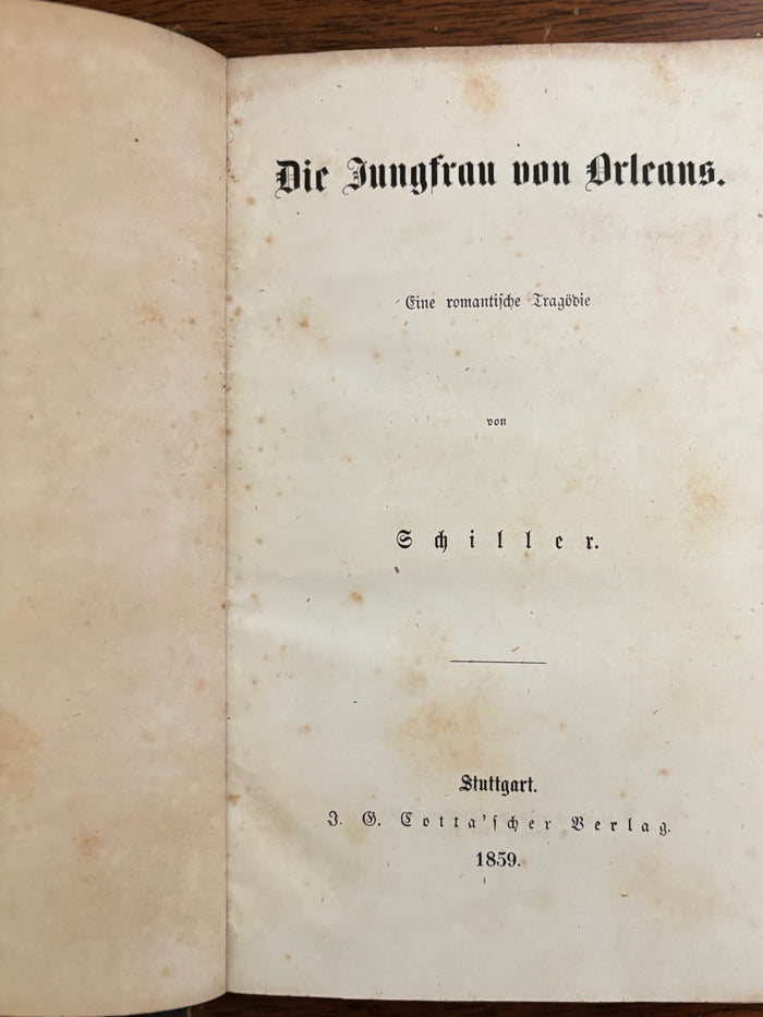 1859 Schiller Die Jungfrau von Orleans German Romantic Historical Tragedy Play Book
