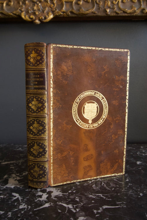 1896 "Prose Masterpieces from Modern Essayists" Brown Full Leather Book