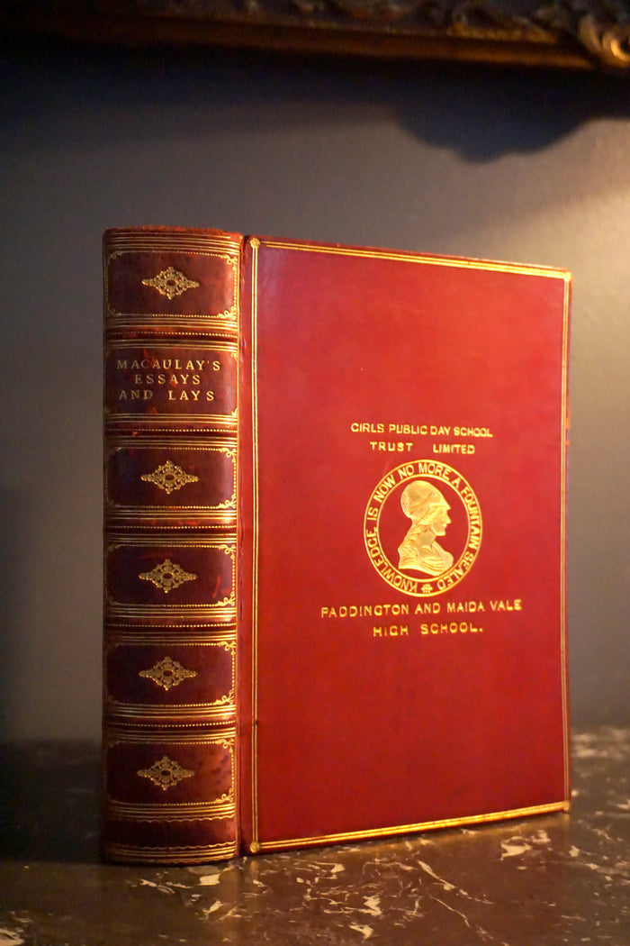 1907 "Lord Macaulay’s Essays and Lays of Ancient Rome" Red Full Leather Book