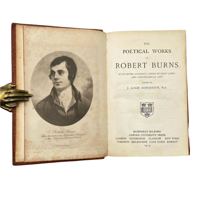 1919 "The Poetical Works of Robert Burns" Brown Full Leather Prize Binding Book