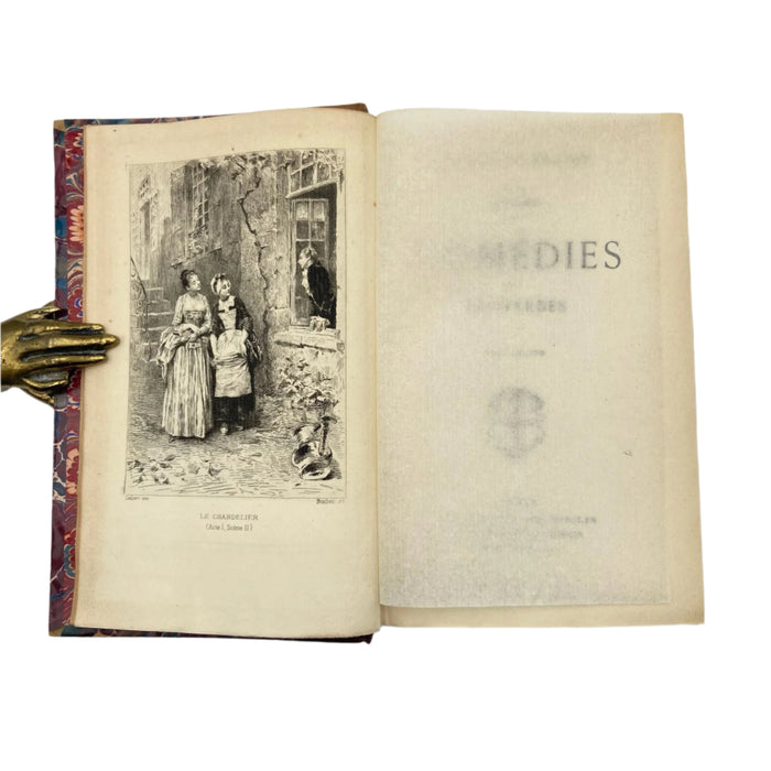 2 Vol. "Comédies et Proverbes" French Half Purple Leather Books