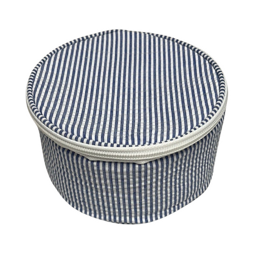 6" Blue Seersucker Button Pouch