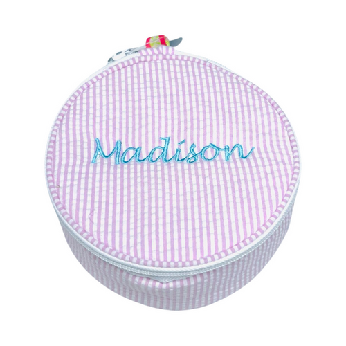 6" Pink Seersucker Button Pouch