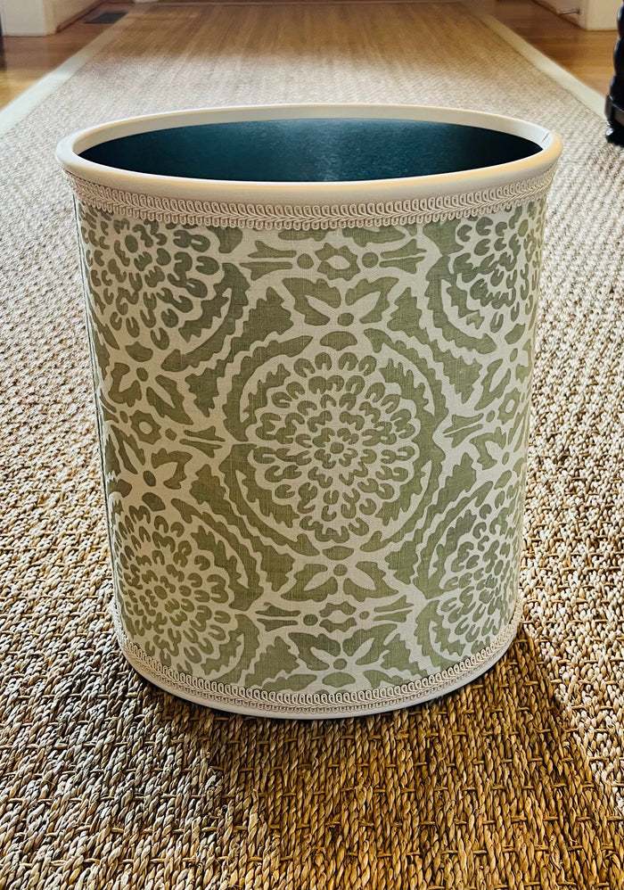 Fabric Wastebasket - "Pomegranate" in Sage Green by Galbraith & Paul