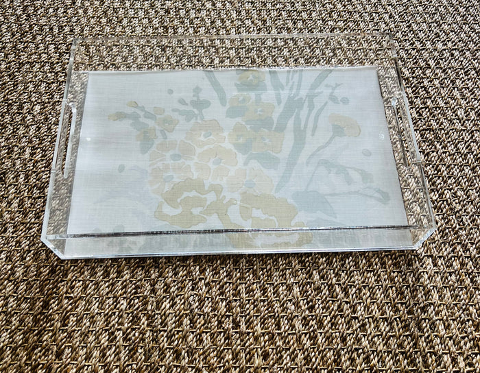 Acrylic Serving Tray with Galbraith & Paul Fabric Insert-"Bouquet" in Wisp Gray