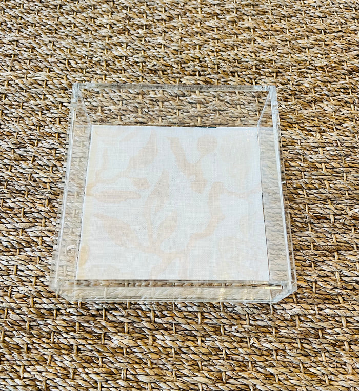 Square Acrylic Tray with Laminated Fabric - "Primitive Flower" in Blush Pink