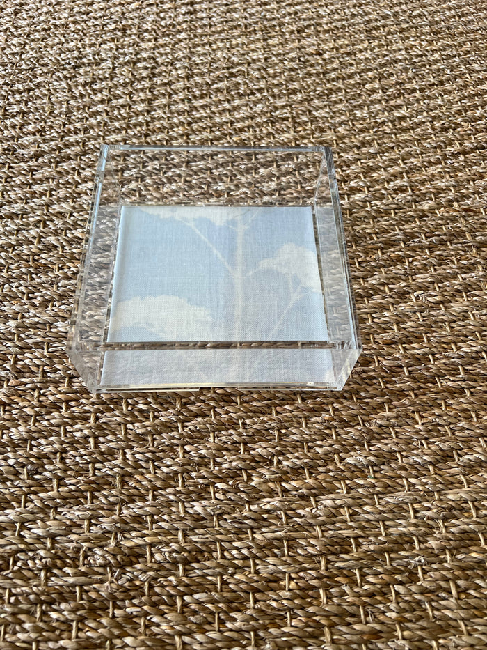 Square Acrylic Tray with Laminated Fabric - "Valerian" in Pale Blue