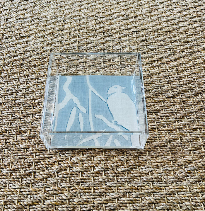 Square Acrylic Tray with Laminated Fabric - "Sumi" in Bluebell