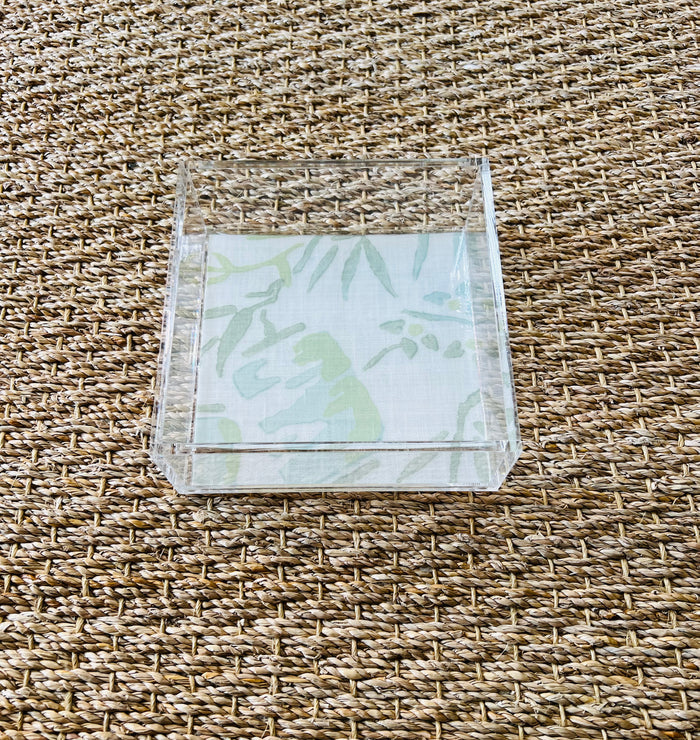 Square Acrylic Tray with Laminated Fabric - "Sumi"  in Pale Aqua