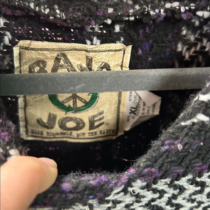 Acrylic woven hoodie, Baja Joe Mexican Poncho, Black/Purple/ White XL