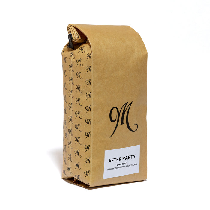 Menotti's After Party dark roast coffee — 12oz bag, detail