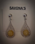 Amber Post Earrings - Filigree Butterscotch Drops