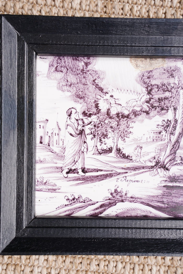 Antique Dutch Delft Biblical Tile, Framed