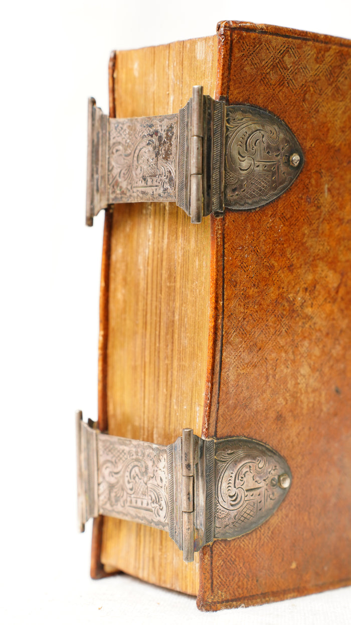 Antique Dutch New Testament 1851 Silver Clasps Leather Binding Book