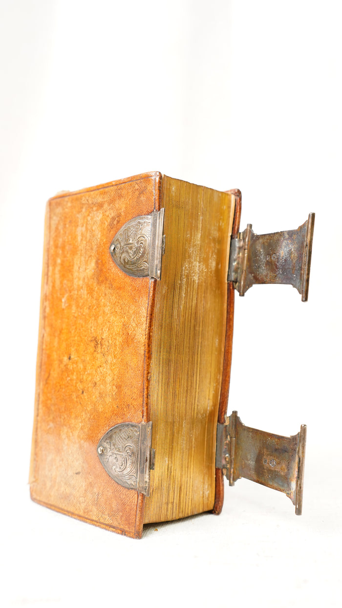 Antique Dutch New Testament 1851 Silver Clasps Leather Binding Book