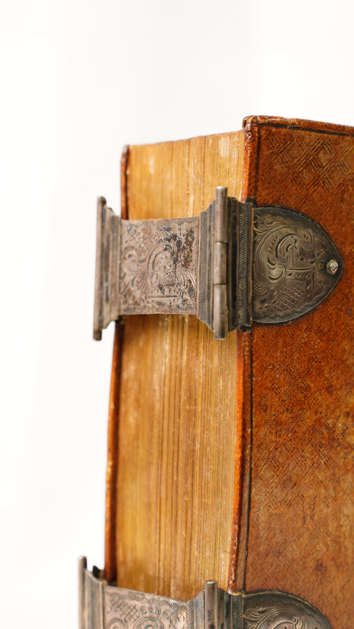 Antique Dutch New Testament 1851 Silver Clasps Leather Binding Book