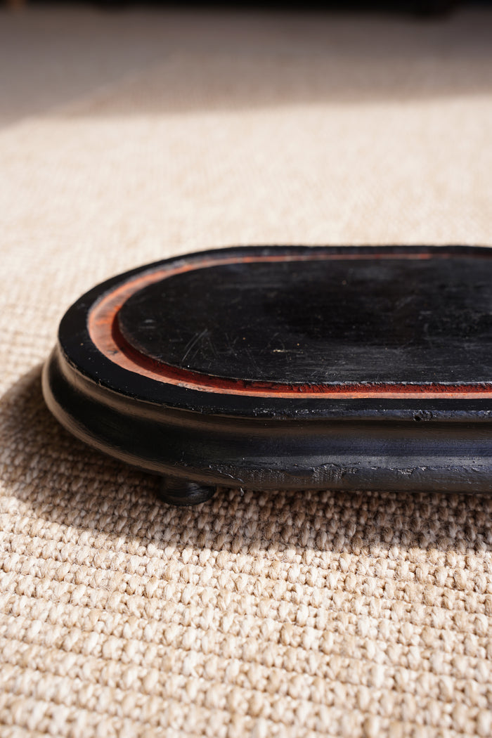 Antique Ebonized Oval Plinth Display Stand Base