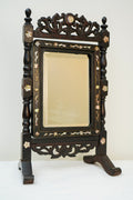 Antique Ebonized Wood & Mother-of-Pearl Vanity Tabletop Mirror