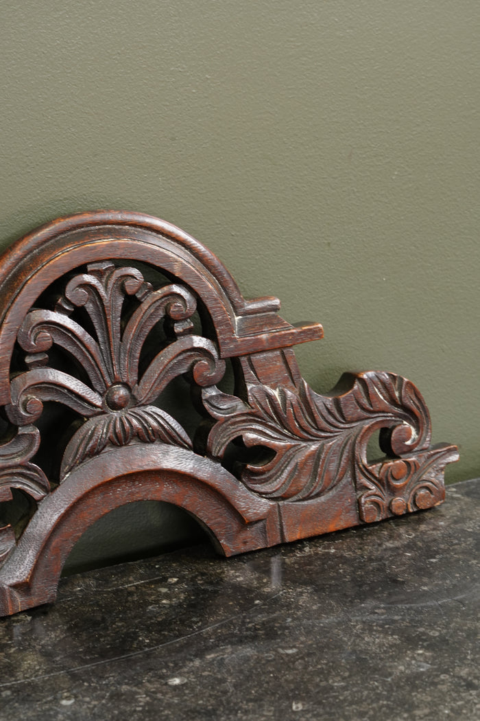 Antique English Carved Oak Pediment Crest Fragment, Circa 1880