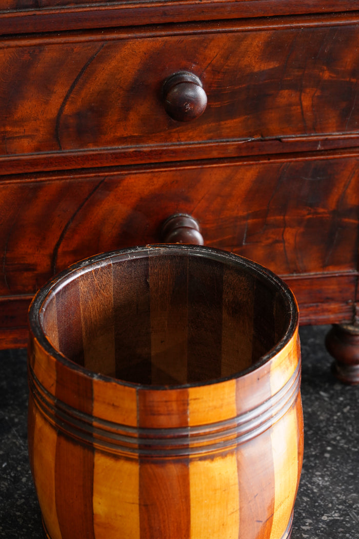 Antique English Coopered Treen Jar, Barrel Form