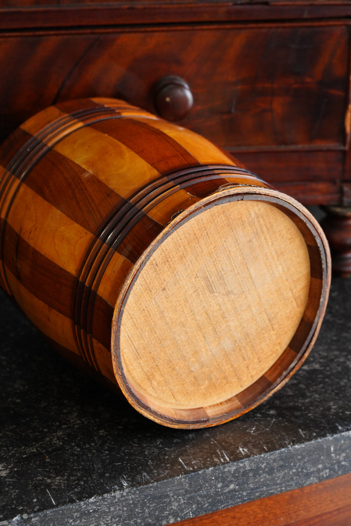 Antique English Coopered Treen Jar, Barrel Form