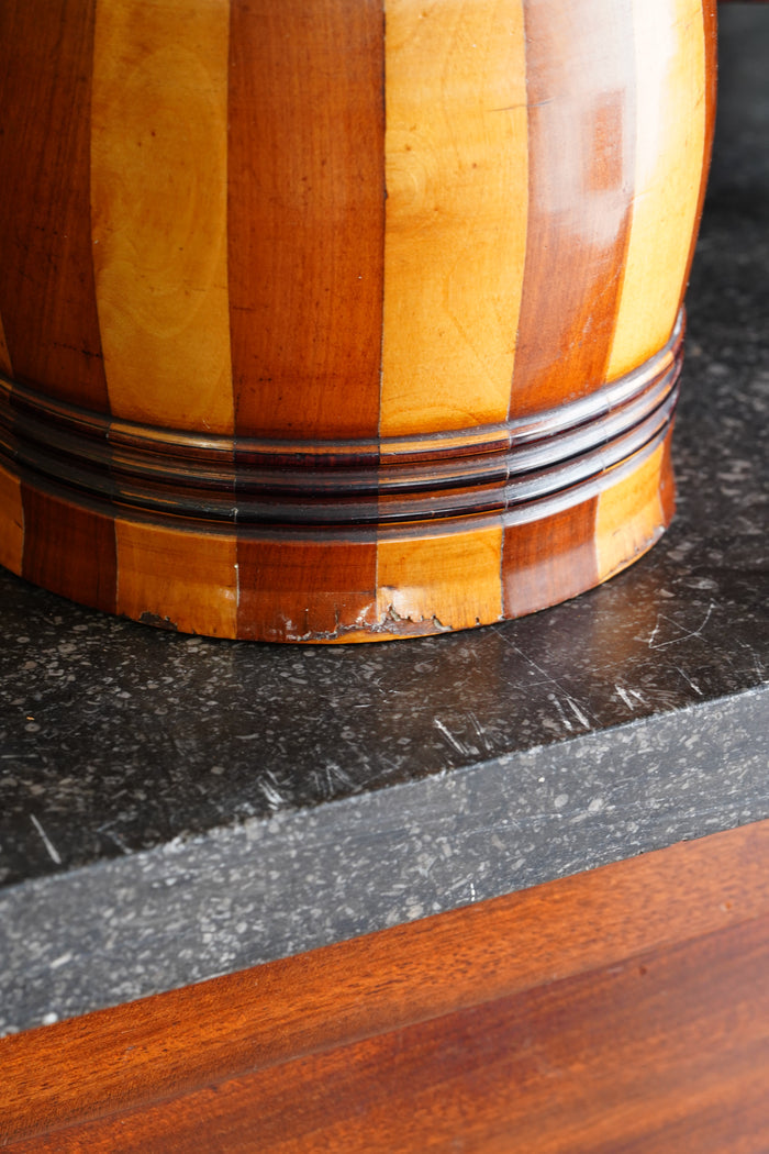 Antique English Coopered Treen Jar, Barrel Form