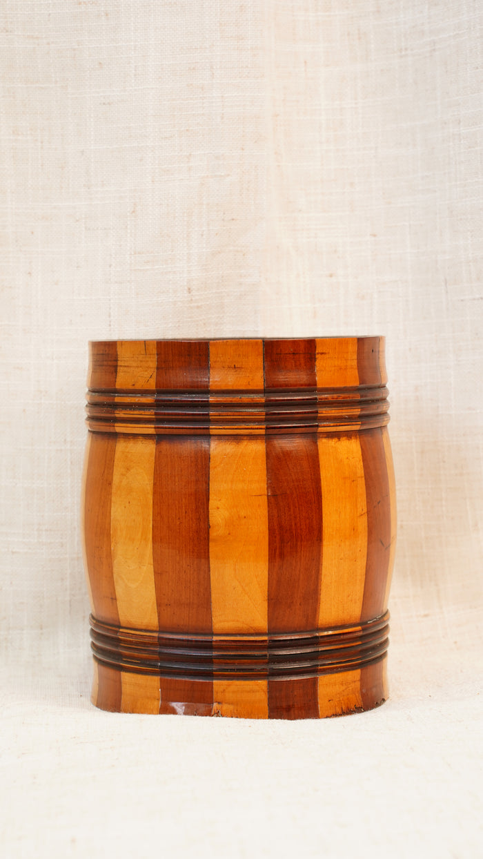 Antique English Coopered Treen Jar, Barrel Form
