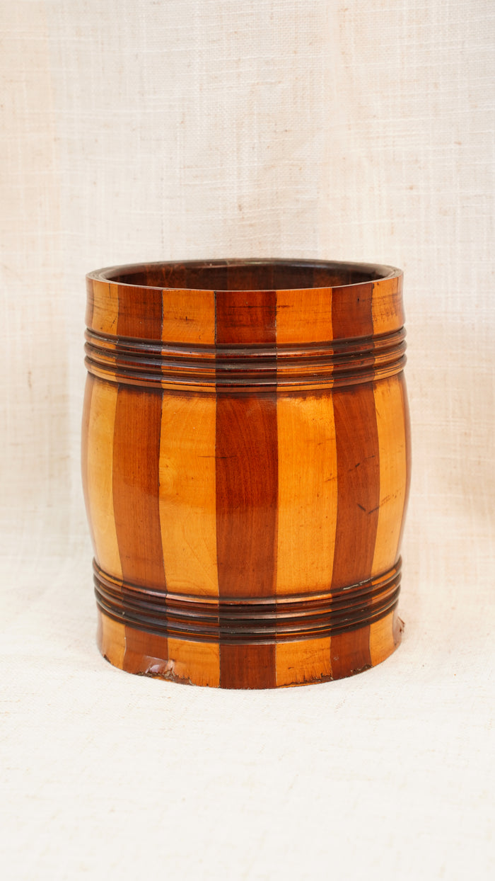 Antique English Coopered Treen Jar, Barrel Form