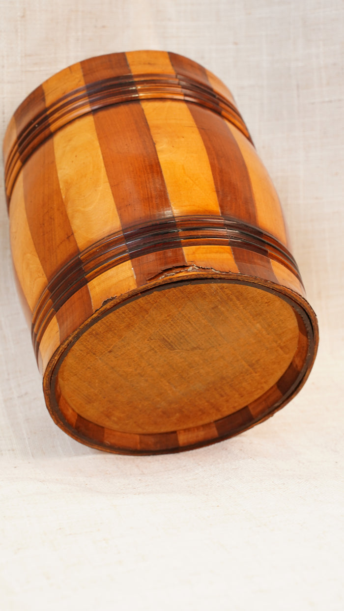 Antique English Coopered Treen Jar, Barrel Form