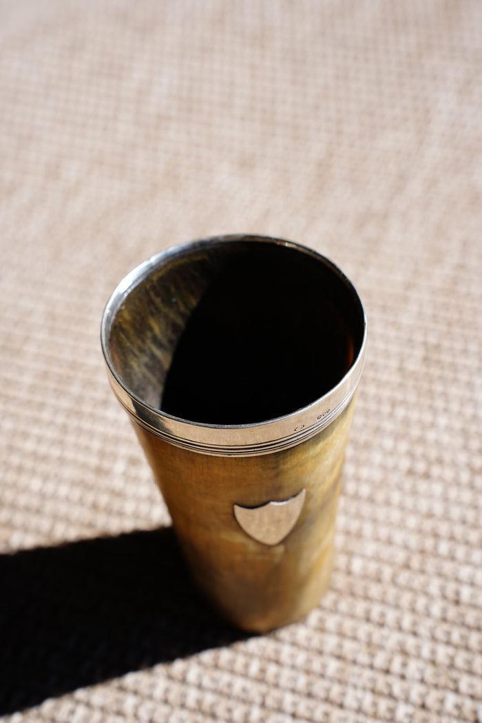 Antique English Horn Cup, Silver Rim and Irish Harp Shield, London 1880