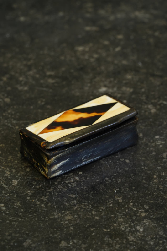 Antique English Horn Snuff Box with Bone Inlay
