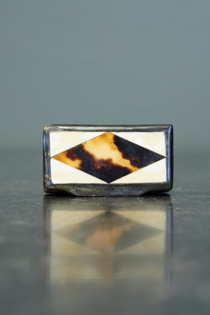 Antique English Horn Snuff Box with Bone Inlay