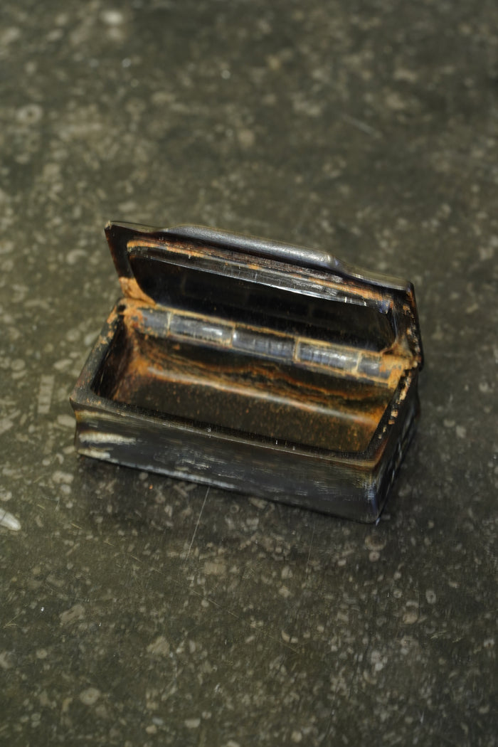 Antique English Horn Snuff Box with Bone Inlay