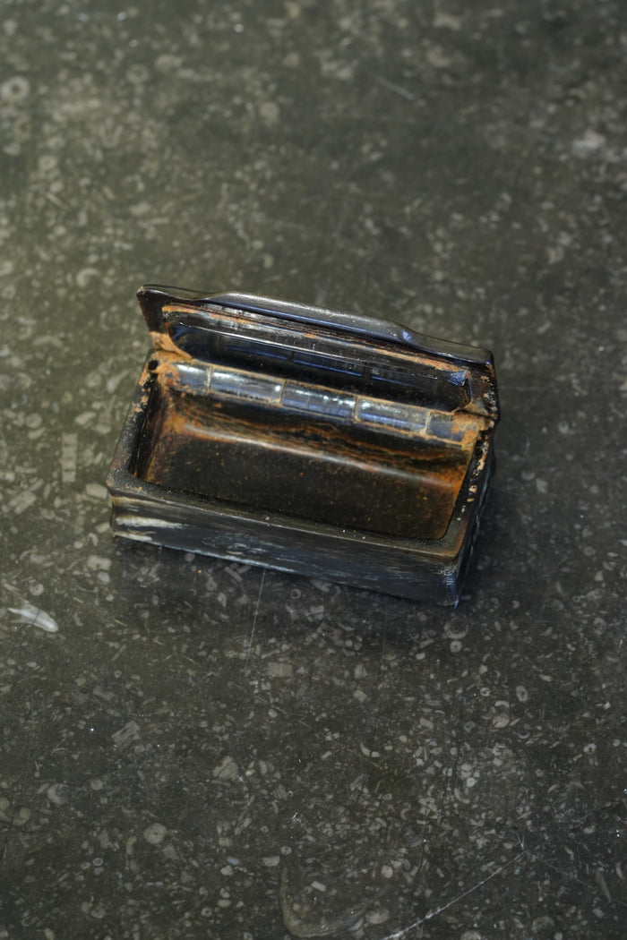 Antique English Horn Snuff Box with Bone Inlay