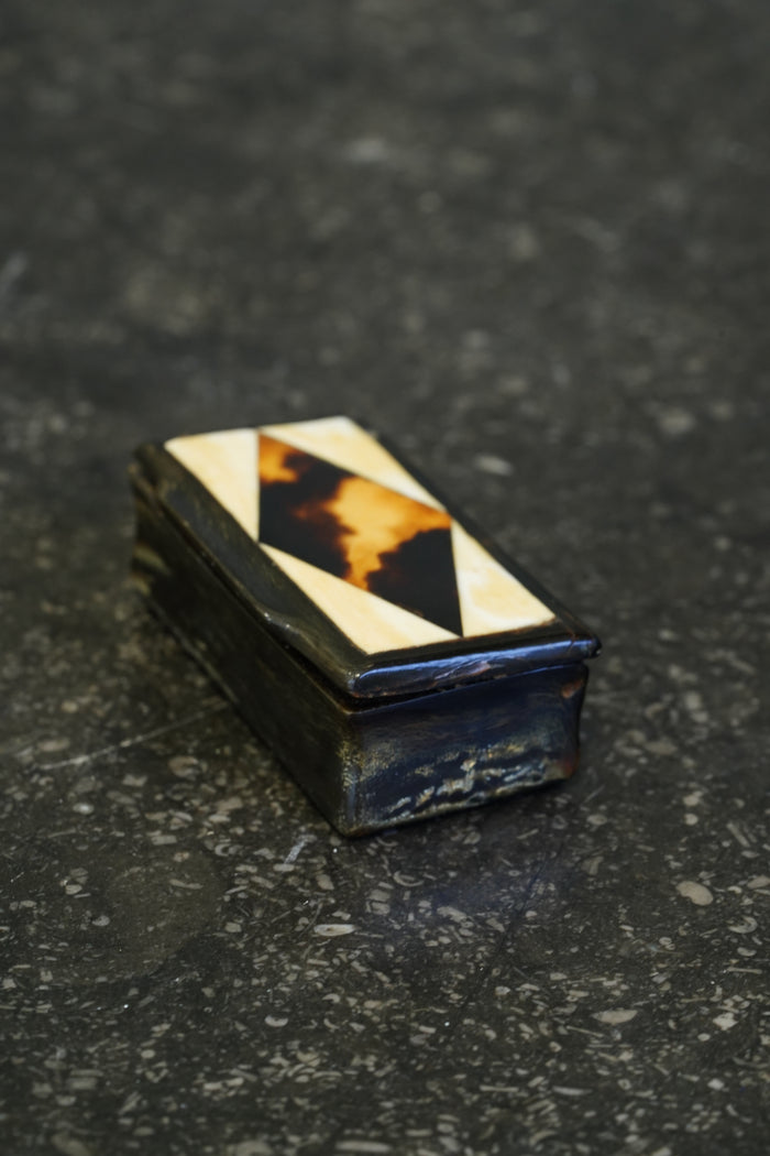 Antique English Horn Snuff Box with Bone Inlay