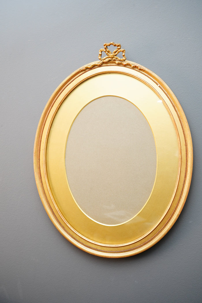 Antique English Oval Gilded Wood Frame Ribbon Bow Crest