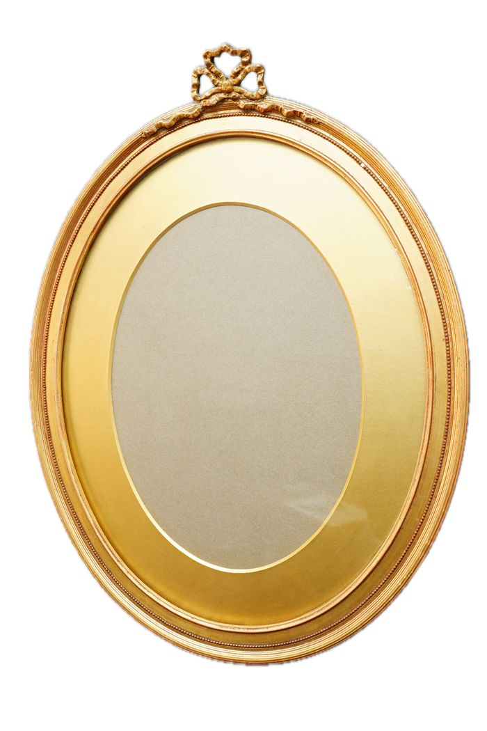 Antique English Oval Gilded Wood Frame Ribbon Bow Crest