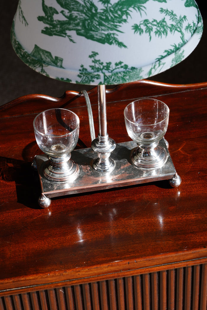 Antique English Silver Plate Inkstand Table Lamp