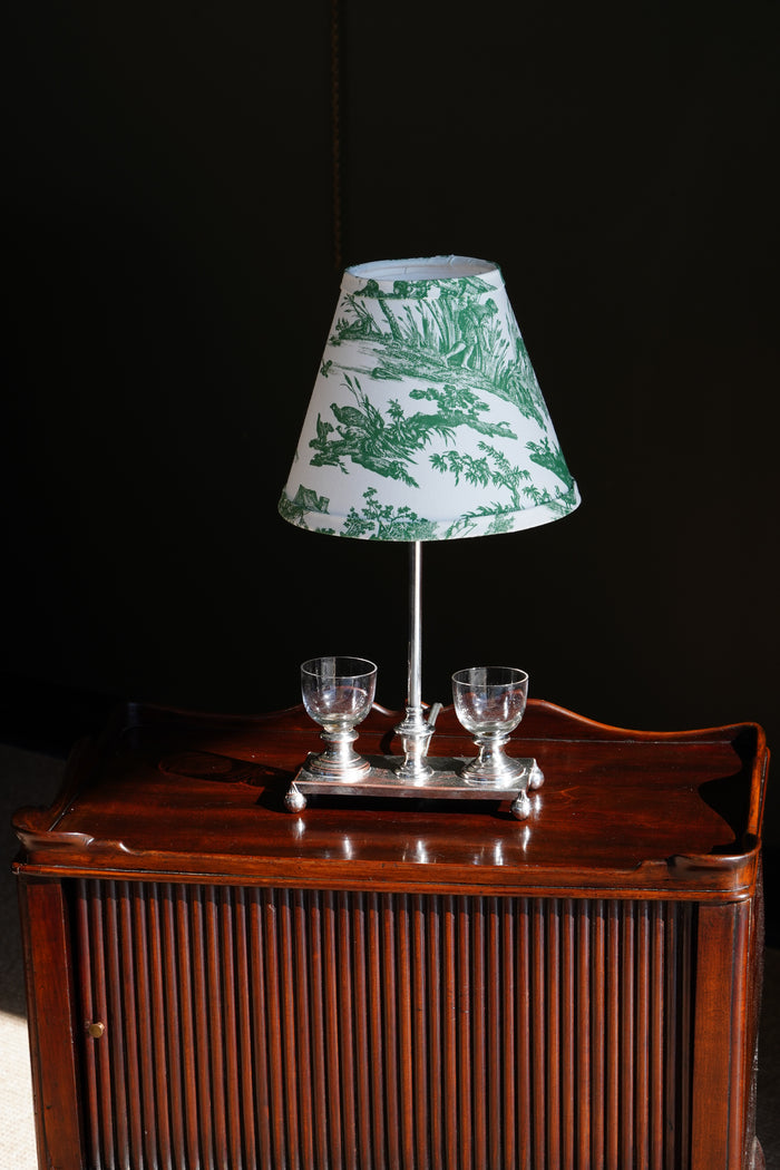Antique English Silver Plate Inkstand Table Lamp