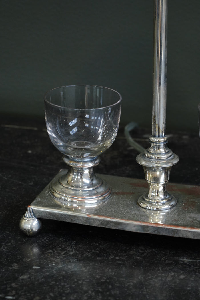 Antique English Silver Plate Inkstand Table Lamp