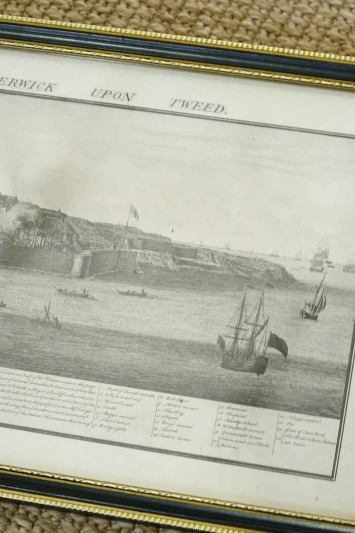 Antique Engraving South Prospect of Berwick Upon Tweed, 1745