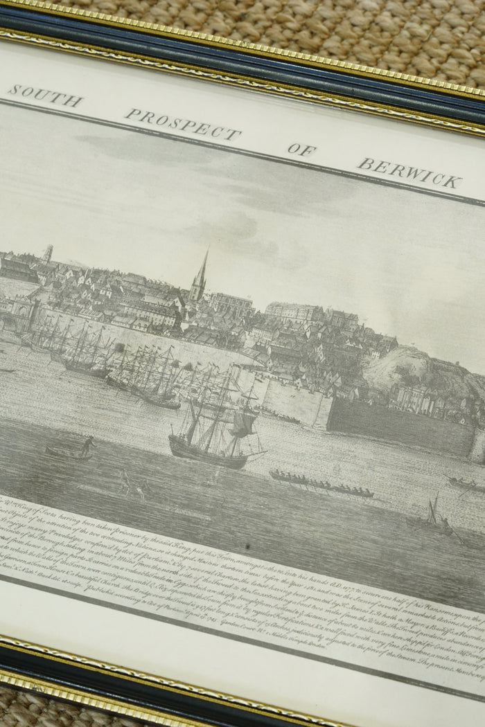 Antique Engraving South Prospect of Berwick Upon Tweed, 1745
