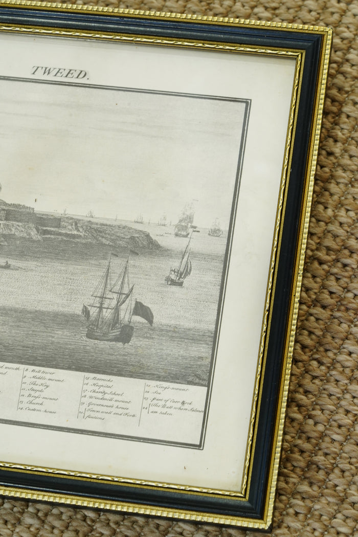 Antique Engraving South Prospect of Berwick Upon Tweed, 1745