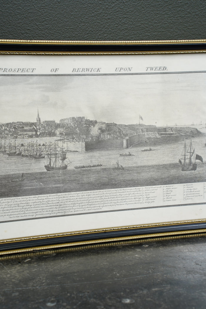 Antique Engraving South Prospect of Berwick Upon Tweed, 1745