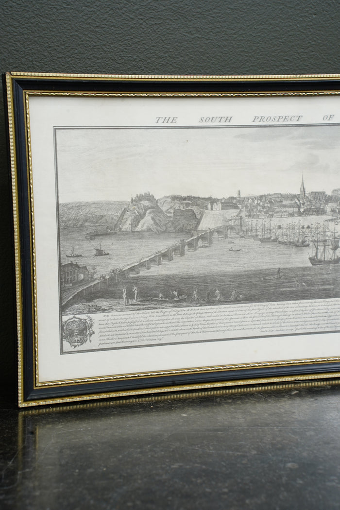 Antique Engraving South Prospect of Berwick Upon Tweed, 1745