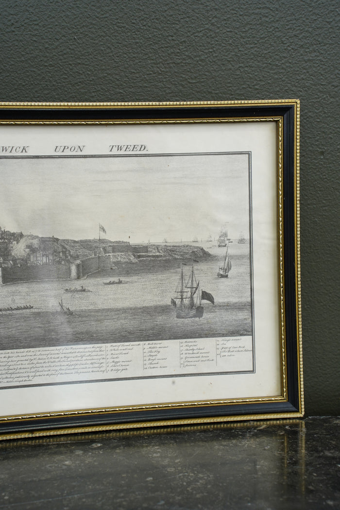 Antique Engraving South Prospect of Berwick Upon Tweed, 1745