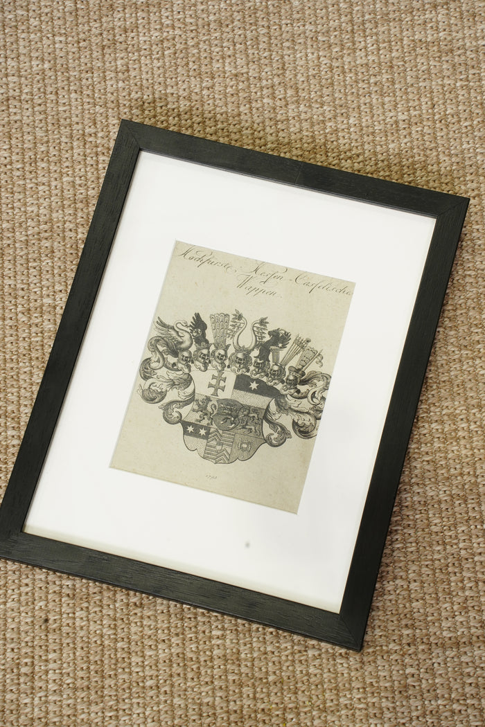 Antique German Engraving Hesse-Cassel State Arms, Dated 1795